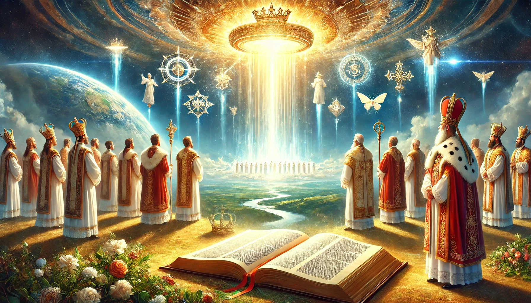 DALLE_2024-09-29_21.28.14_-_A_majestic_and_inspiring_image_showing_a_radiant_light_shining_down_from_the_heavens_symbolizing_Gods_calling._A_group_of_people_stand_in_awe_weari.webp