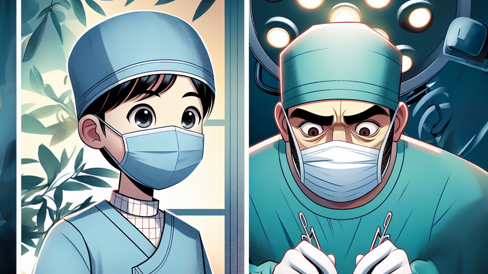 麻醉科醫師分別帶過兩個女兒上班，在手術室旁觀，兩個女兒的反應很不一樣